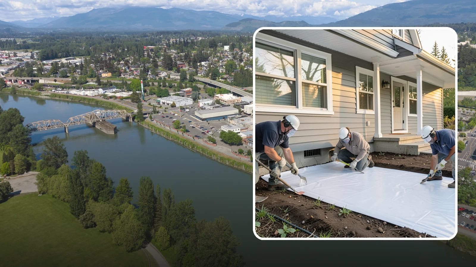 Crawlspace Vapor Barrier in Mount Vernon, Skagit County, WA - Laying a sealed ground sheet across the crawlspace floor to block soil moisture from evaporating into the structure.