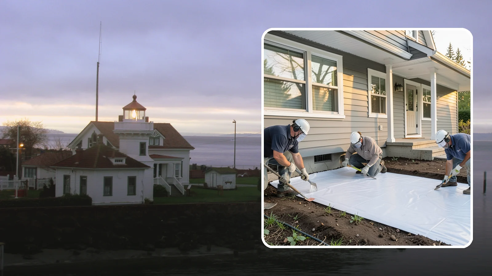 Crawlspace Vapor Barrier in Mukilteo, Snohomish County, WA - Laying a sealed ground sheet across the crawlspace floor to block soil moisture from evaporating into the structure.
