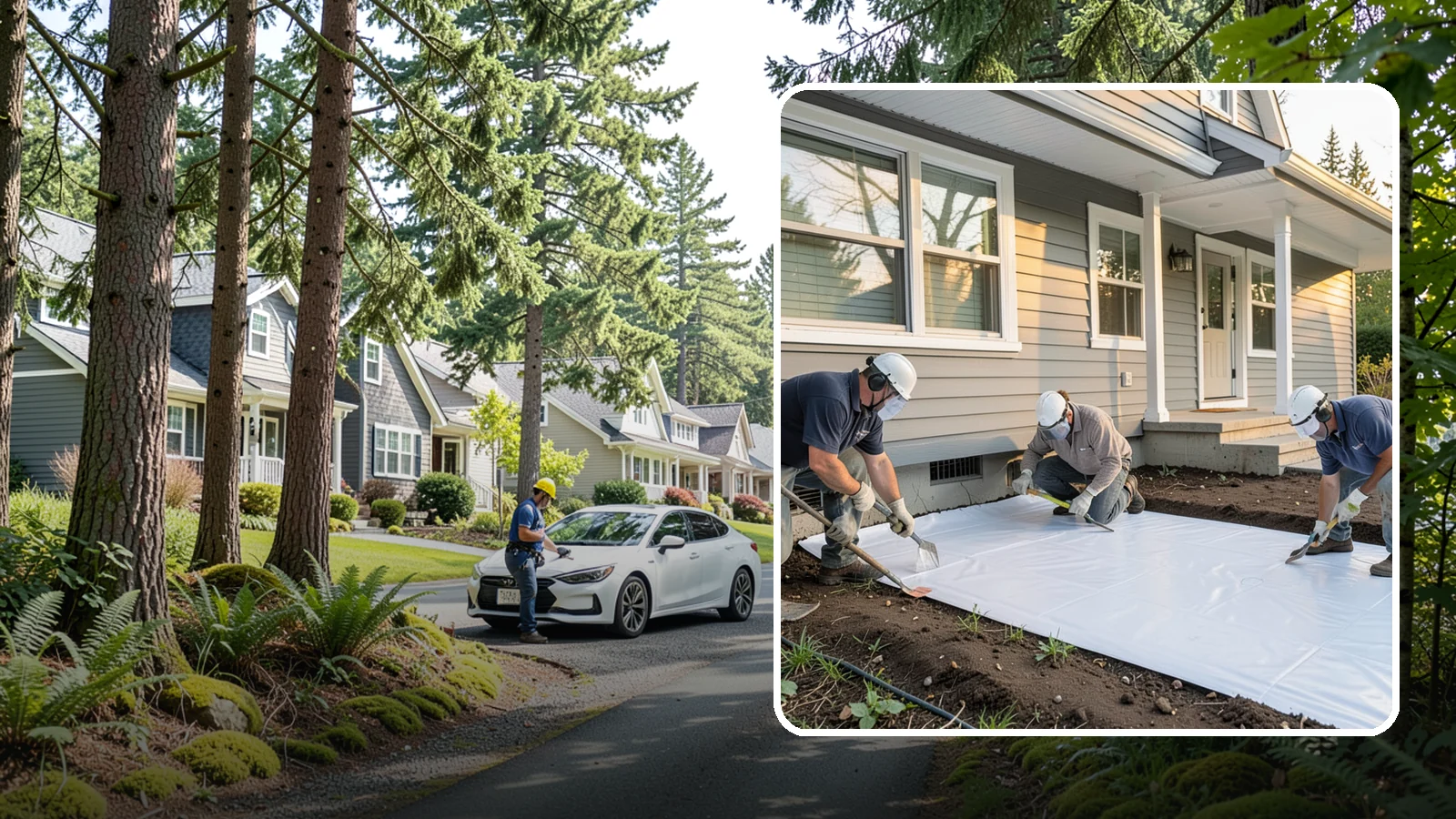 Crawlspace Vapor Barrier in Normandy Park, King County, WA - Laying a sealed ground sheet across the crawlspace floor to block soil moisture from evaporating into the structure.