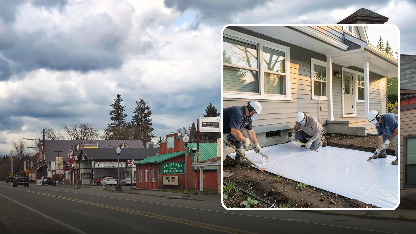 Crawlspace Vapor Barrier in Roy, Pierce County, WA - Laying a sealed ground sheet across the crawlspace floor to block soil moisture from evaporating into the structure.