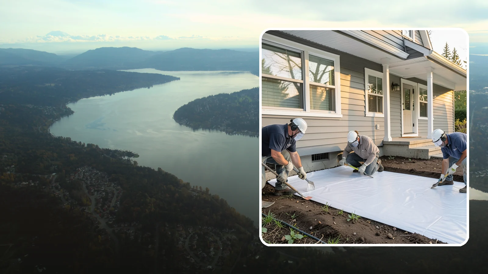 Crawlspace Vapor Barrier in Sammamish, King County, WA - Laying a sealed ground sheet across the crawlspace floor to block soil moisture from evaporating into the structure.