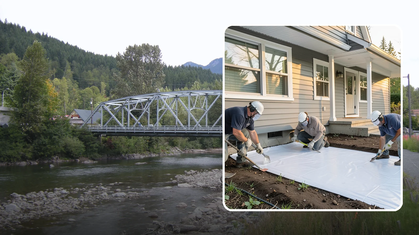 Crawlspace Vapor Barrier in Skykomish, King County, WA - Laying a sealed ground sheet across the crawlspace floor to block soil moisture from evaporating into the structure.