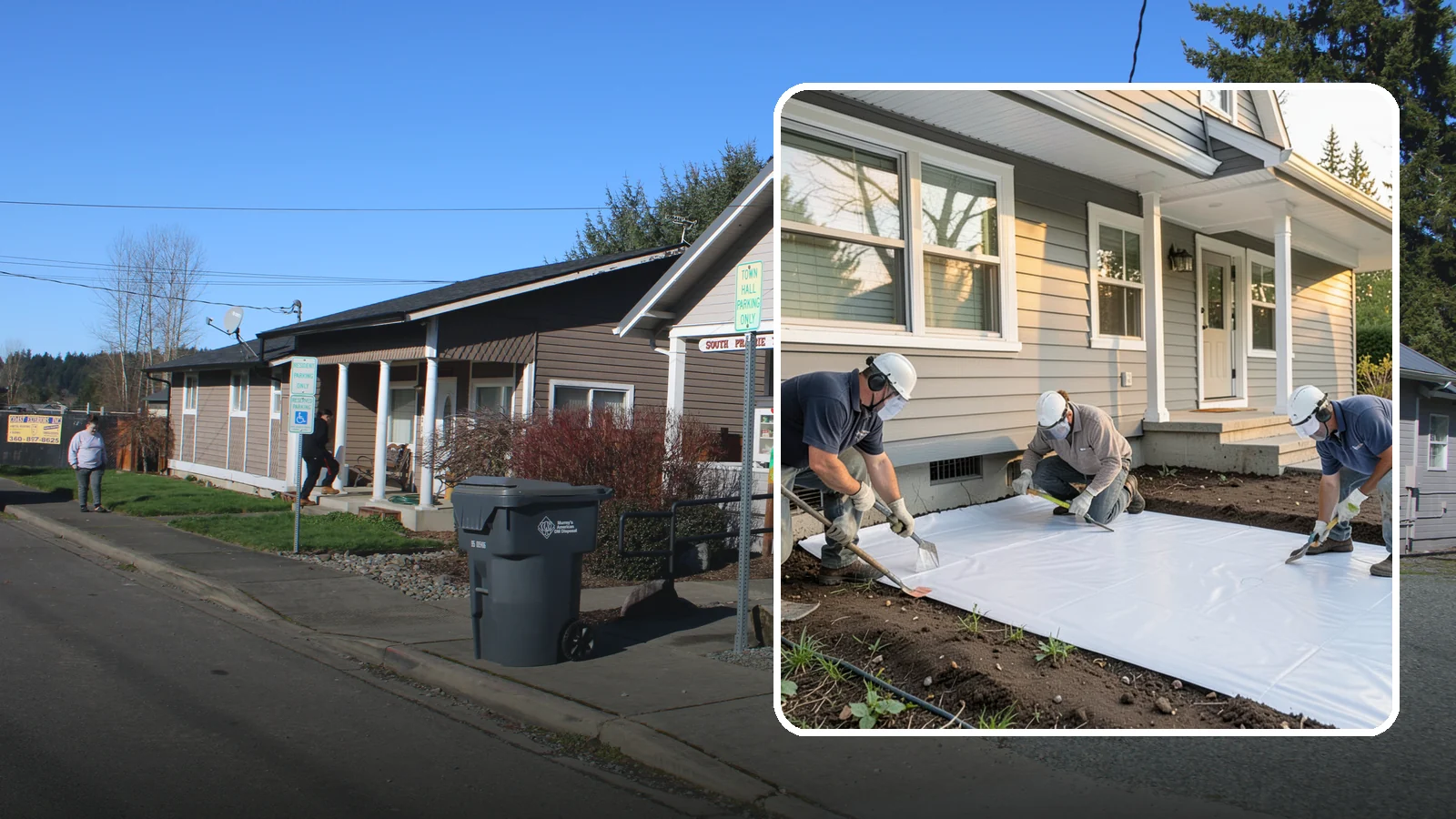 Crawlspace Vapor Barrier in South Prairie, Pierce County, WA - Laying a sealed ground sheet across the crawlspace floor to block soil moisture from evaporating into the structure.