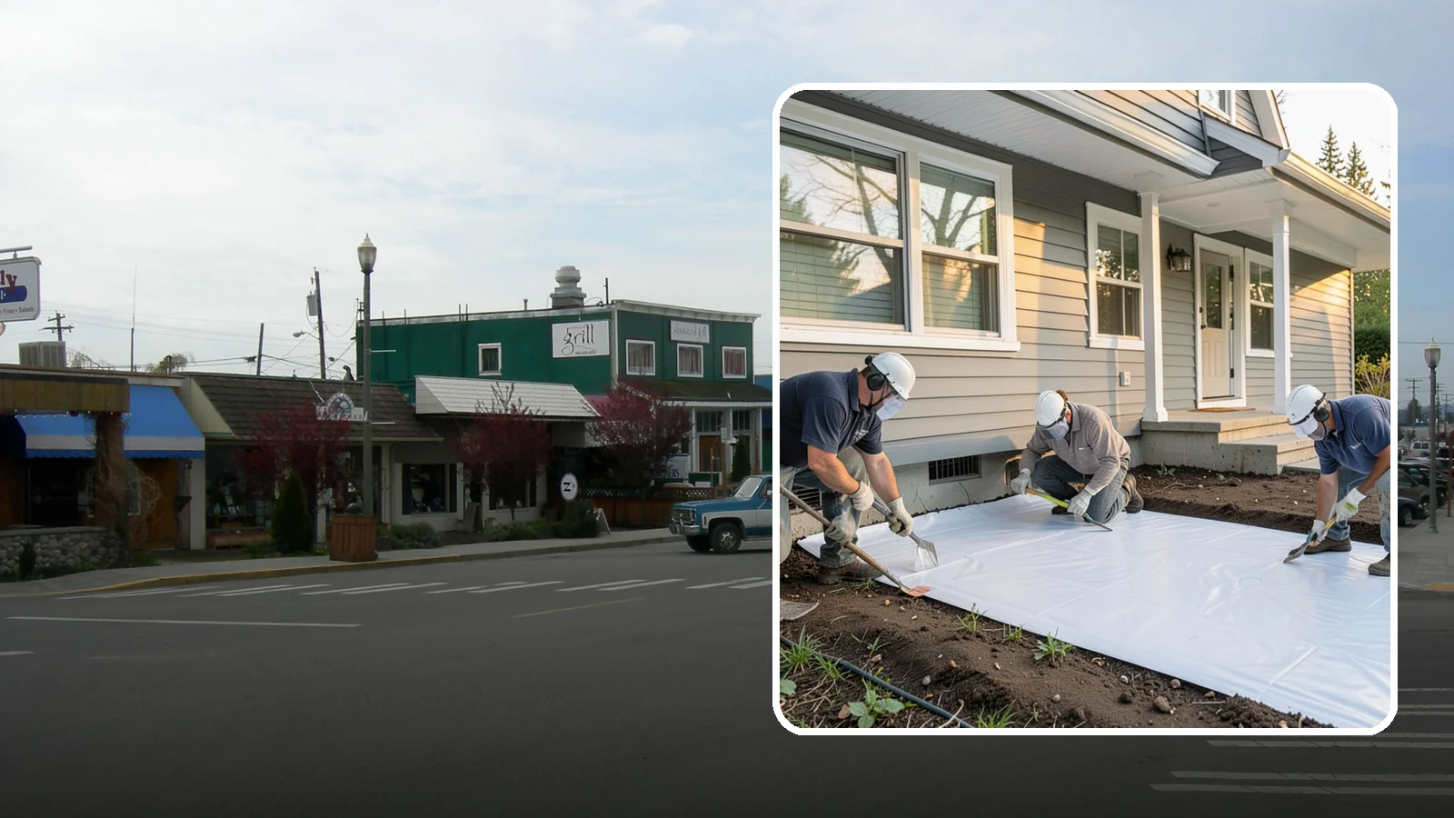 Crawlspace Vapor Barrier in Stanwood, Snohomish County, WA - Laying a sealed ground sheet across the crawlspace floor to block soil moisture from evaporating into the structure.