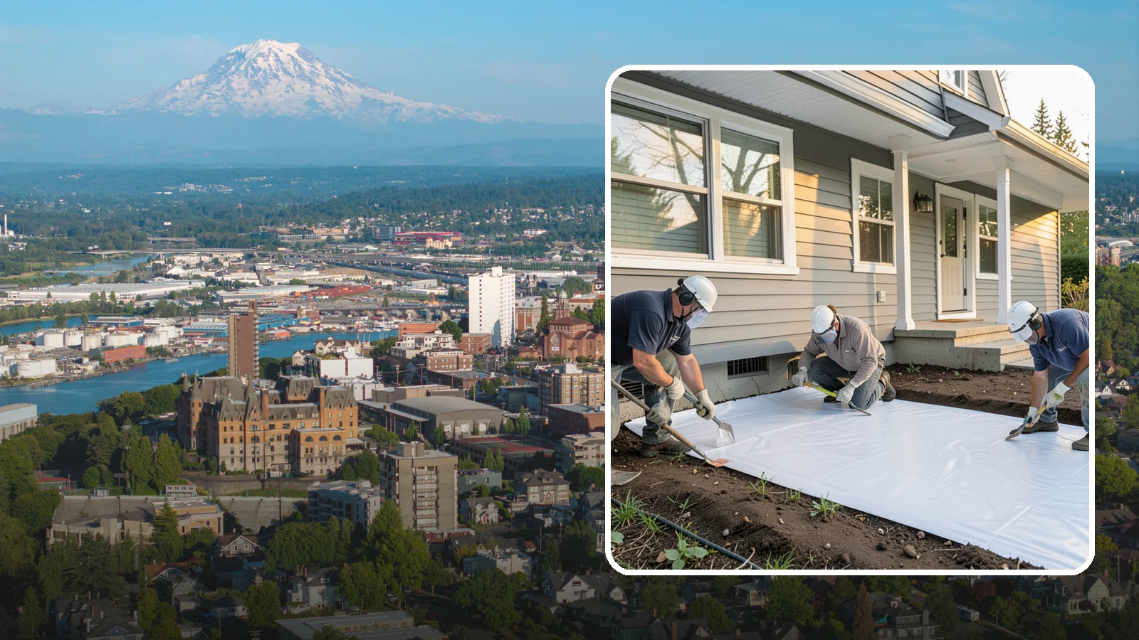 Crawlspace Vapor Barrier in Tacoma, Pierce County, WA - Laying a sealed ground sheet across the crawlspace floor to block soil moisture from evaporating into the structure.