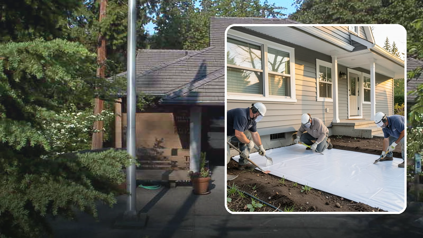 Crawlspace Vapor Barrier in Yarrow Point, King County, WA - Laying a sealed ground sheet across the crawlspace floor to block soil moisture from evaporating into the structure.