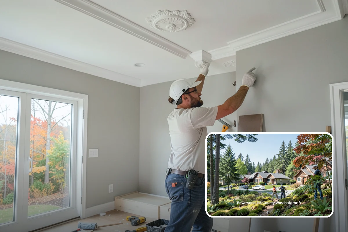 Crown Molding Installation in Edgewood, Pierce County, WA - Correct spring-angle cuts for seamless corners