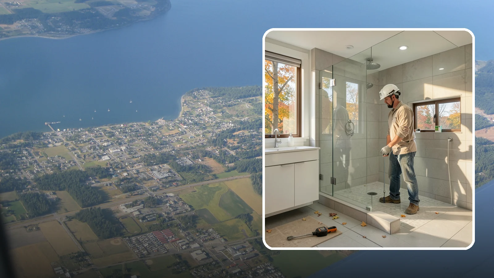 Curbless Shower Installation in Coupeville, Island County, WA - A curbless shower installation creates a seamless, zero-threshold bathing area with no barrier to step over.