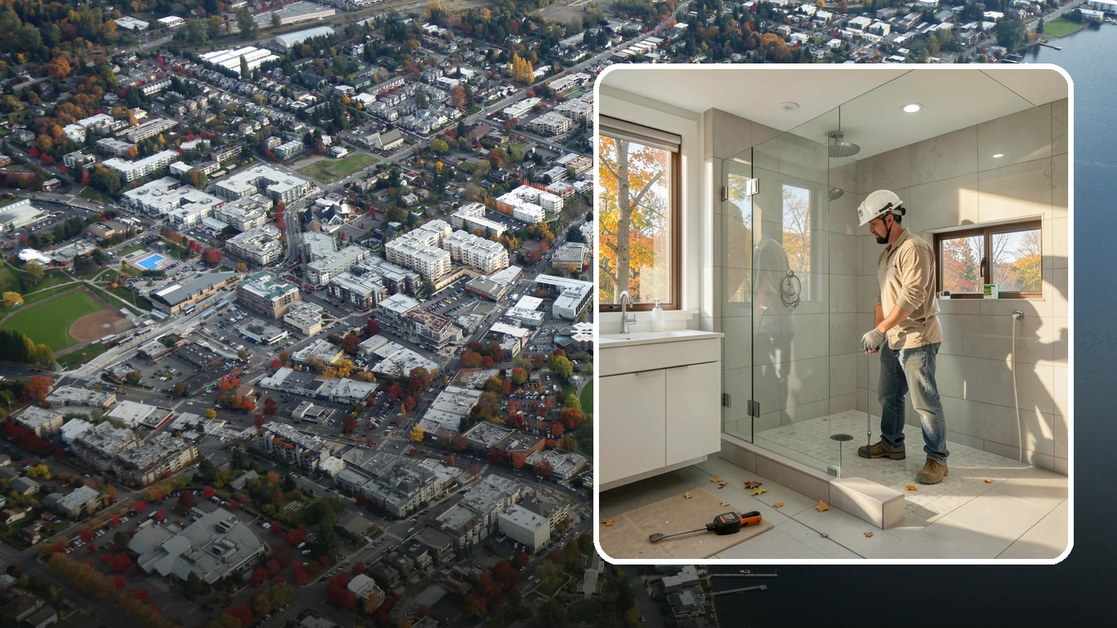 Curbless Shower Installation in Kirkland, King County, WA - A curbless shower installation creates a seamless, zero-threshold bathing area with no barrier to step over.