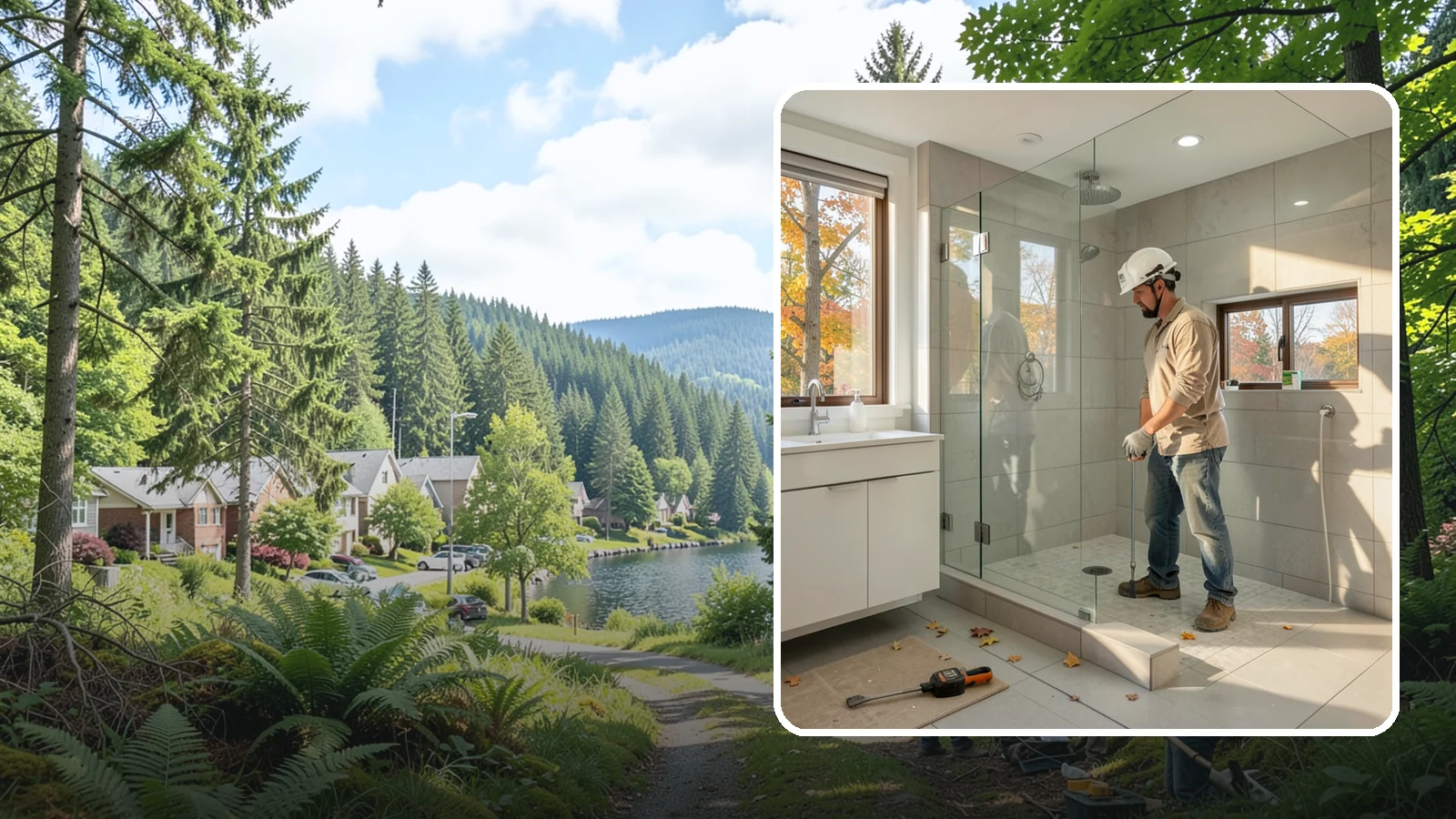 Curbless Shower Installation in Lake Forest Park, King County, WA - A curbless shower installation creates a seamless, zero-threshold bathing area with no barrier to step over.