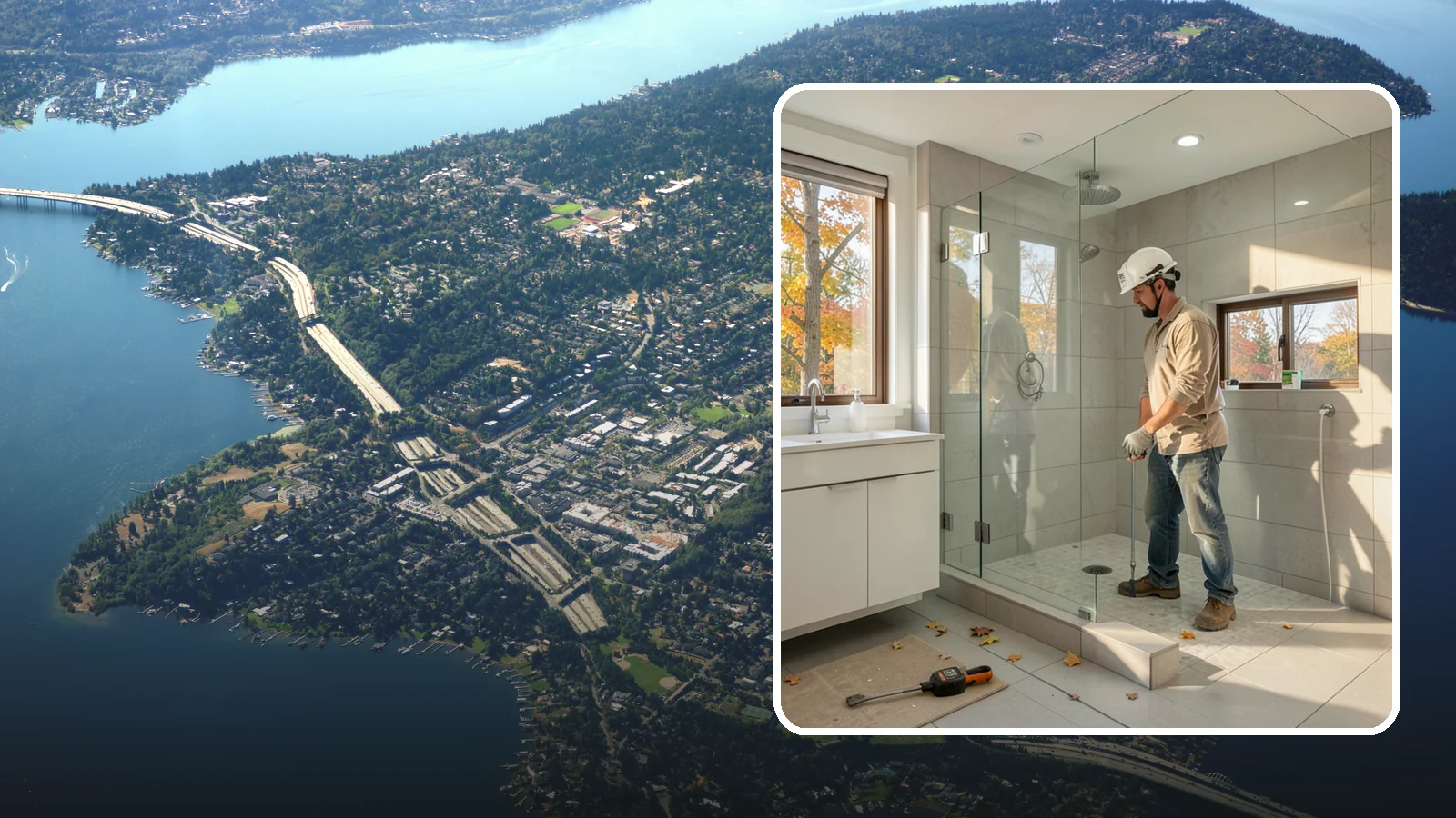 Curbless Shower Installation in Mercer Island, King County, WA - A curbless shower installation creates a seamless, zero-threshold bathing area with no barrier to step over.