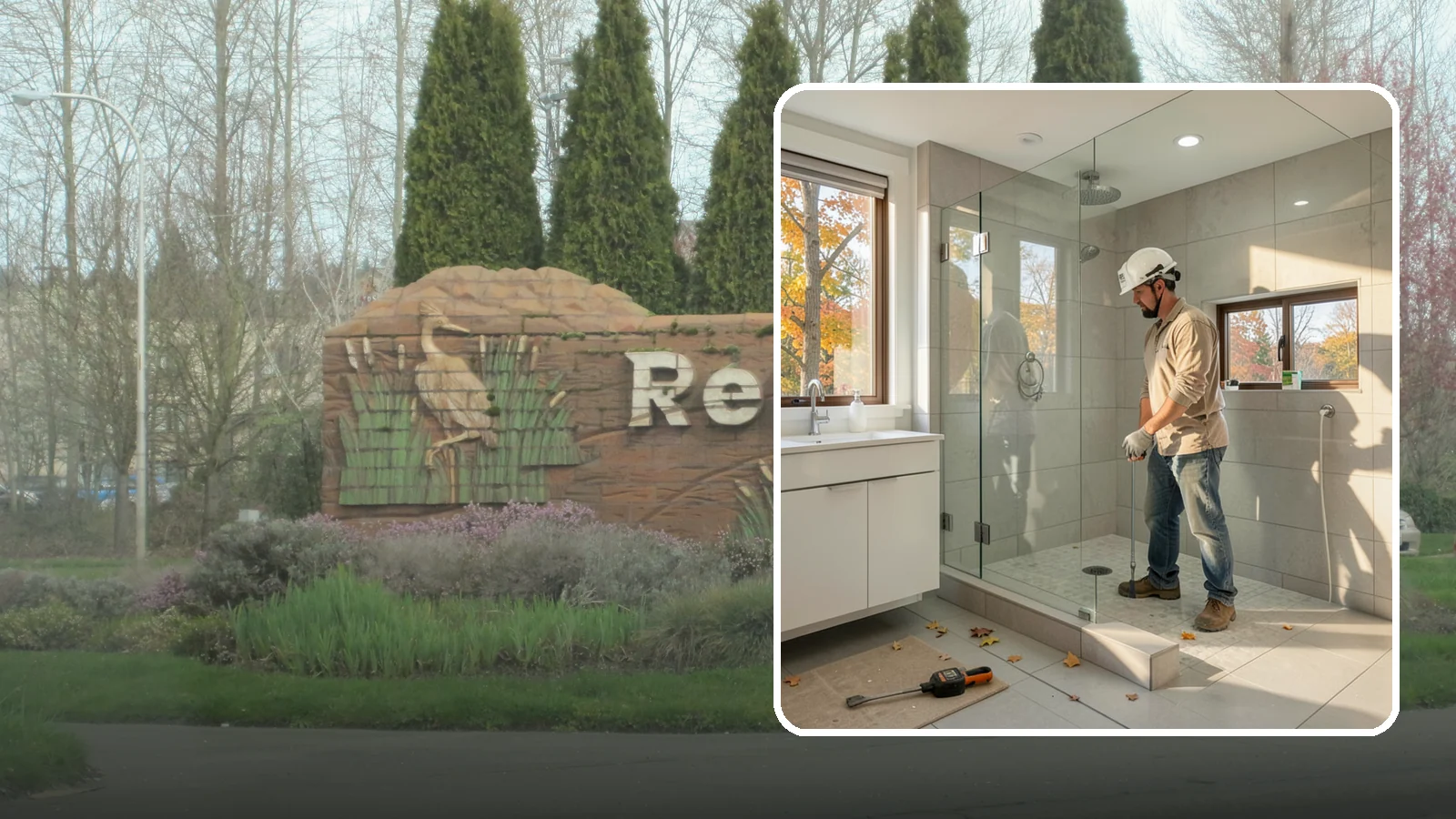 Curbless Shower Installation in Renton, King County, WA - A curbless shower installation creates a seamless, zero-threshold bathing area with no barrier to step over.