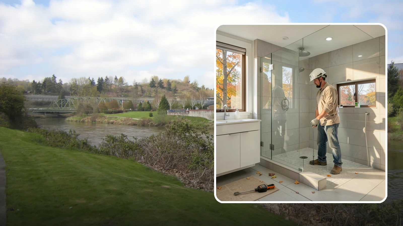 Curbless Shower Installation in Tukwila, King County, WA - A curbless shower installation creates a seamless, zero-threshold bathing area with no barrier to step over.