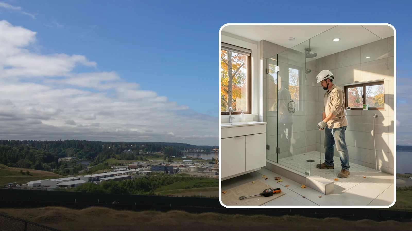 Curbless Shower Installation in University Place, Pierce County, WA - A curbless shower installation creates a seamless, zero-threshold bathing area with no barrier to step over.