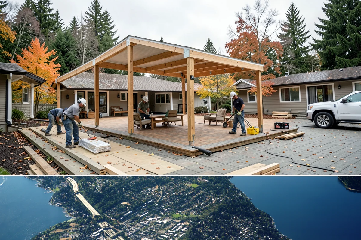 Custom Bookshelf Construction in Mercer Island, King County, WA - Custom shelving is indoor work suited to any time of year.