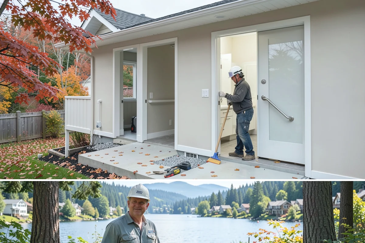 Custom Bookshelf Construction in Milton, King County, WA - Custom shelving is indoor work suited to any time of year.