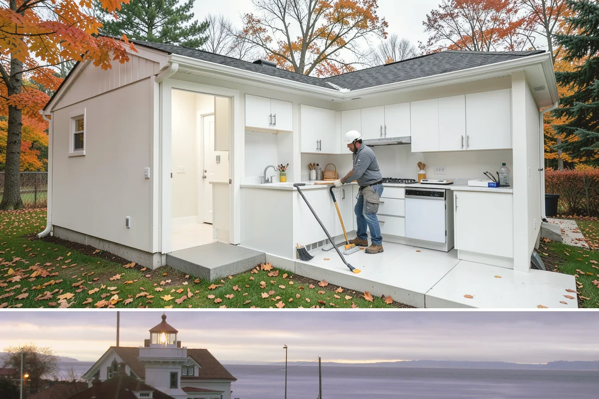 Custom Bookshelf Construction in Mukilteo, Snohomish County, WA - Custom shelving is indoor work suited to any time of year.