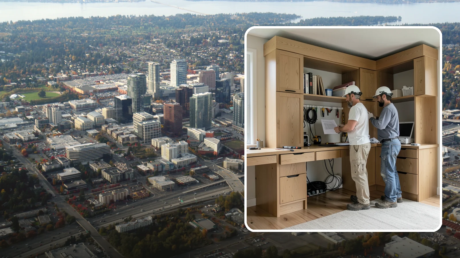 Custom Desk Construction in Bellevue, King County, WA - A built-in custom desk designed around your workflow, space, and style for a productive home office.