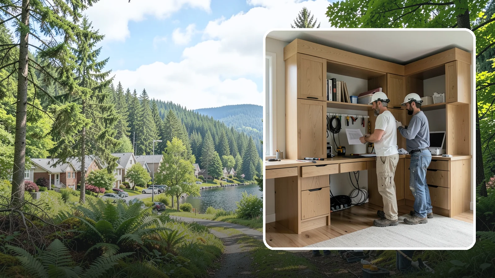 Custom Desk Construction in Lake Forest Park, King County, WA - A built-in custom desk designed around your workflow, space, and style for a productive home office.