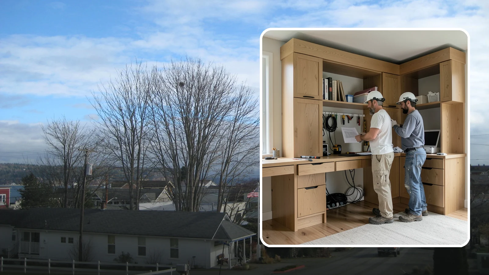 Custom Desk Construction in Langley, Island County, WA - A built-in custom desk designed around your workflow, space, and style for a productive home office.