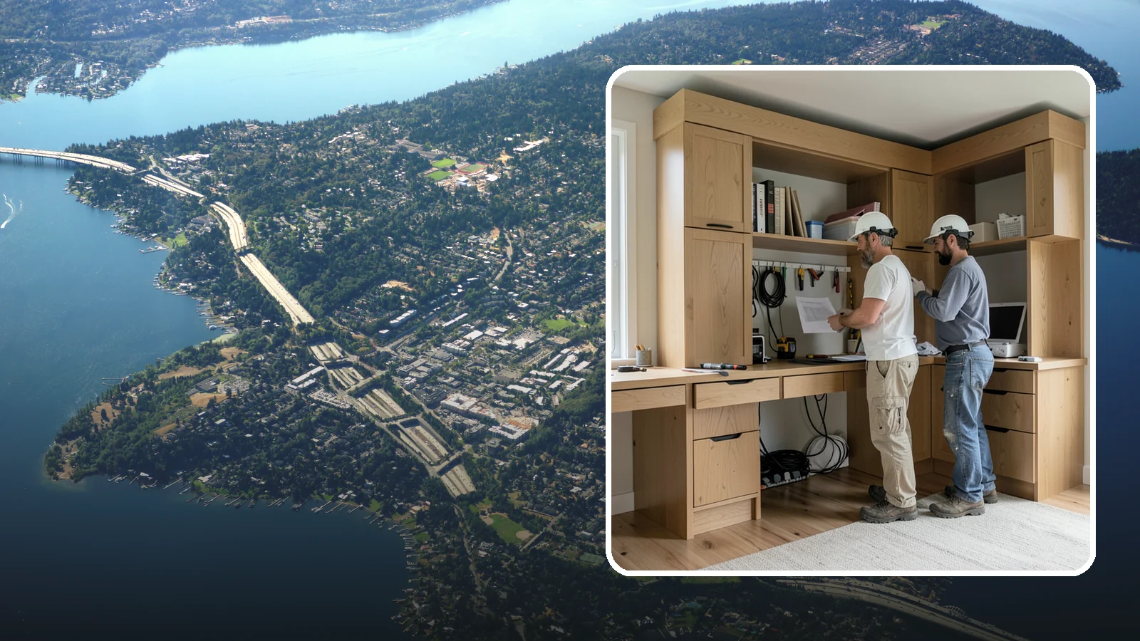 Custom Desk Construction in Mercer Island, King County, WA - A built-in custom desk designed around your workflow, space, and style for a productive home office.