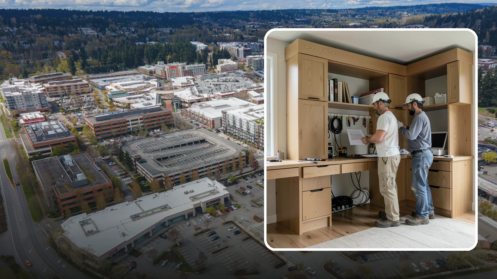 Custom Desk Construction in Redmond, King County, WA - A built-in custom desk designed around your workflow, space, and style for a productive home office.