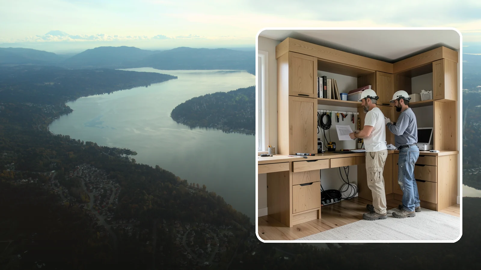 Custom Desk Construction in Sammamish, King County, WA - A built-in custom desk designed around your workflow, space, and style for a productive home office.