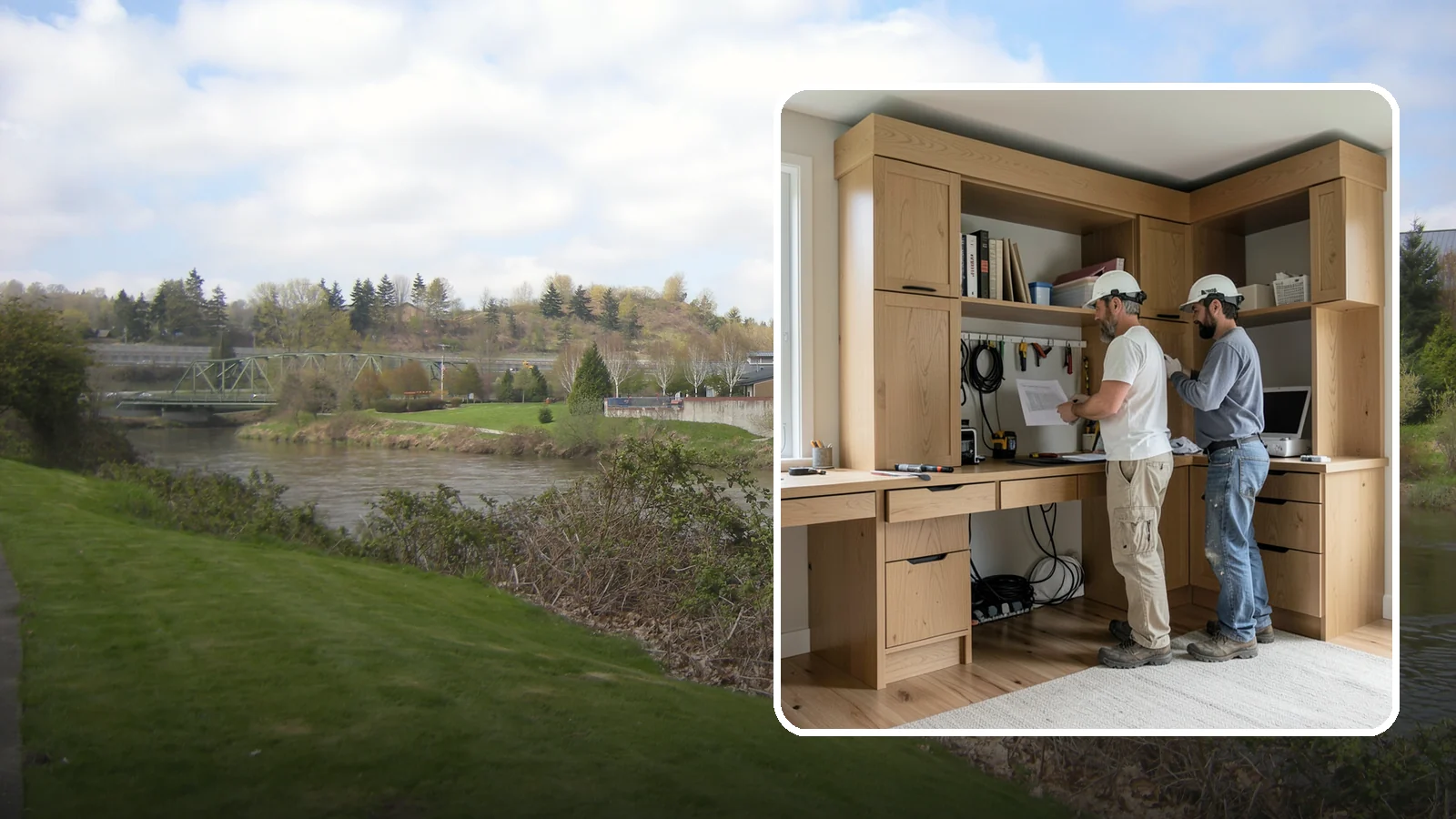 Custom Desk Construction in Tukwila, King County, WA - A built-in custom desk designed around your workflow, space, and style for a productive home office.