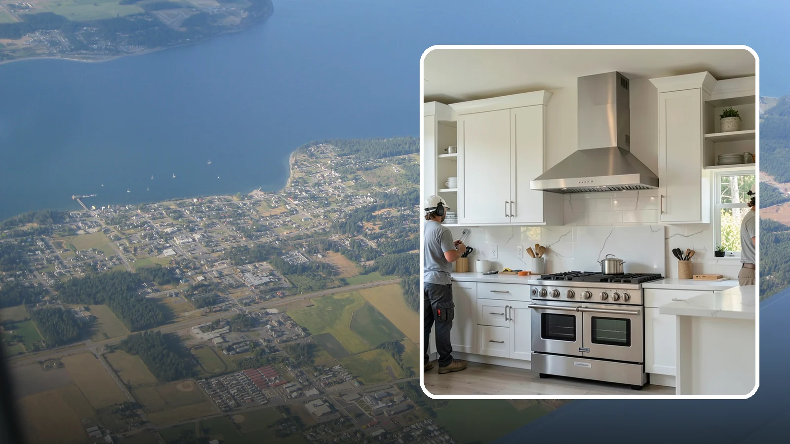 Custom Hood Surround in Coupeville, Island County, WA - Building a custom enclosure around your range hood as a striking focal-point feature over the cooktop.