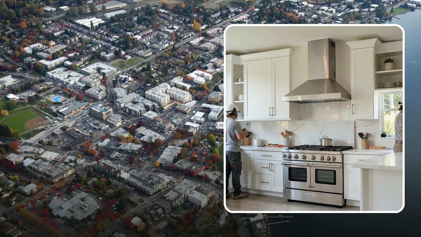 Custom Hood Surround in Kirkland, King County, WA - Building a custom enclosure around your range hood as a striking focal-point feature over the cooktop.