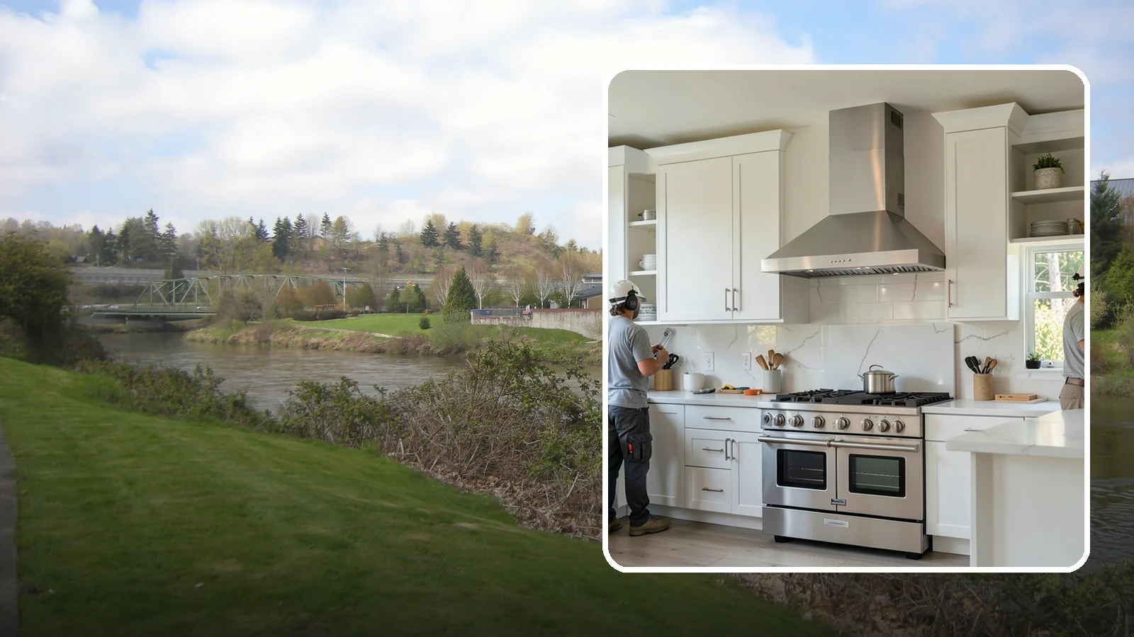 Custom Hood Surround in Tukwila, King County, WA - Building a custom enclosure around your range hood as a striking focal-point feature over the cooktop.