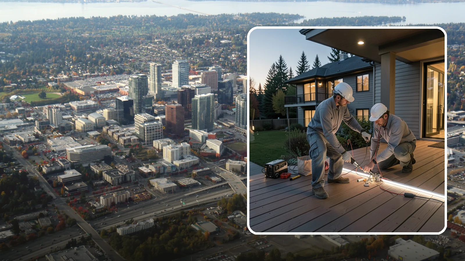 Deck Lighting Installation in Bellevue, King County, WA - Deck lighting installation that extends evening enjoyment and improves safety after dark.