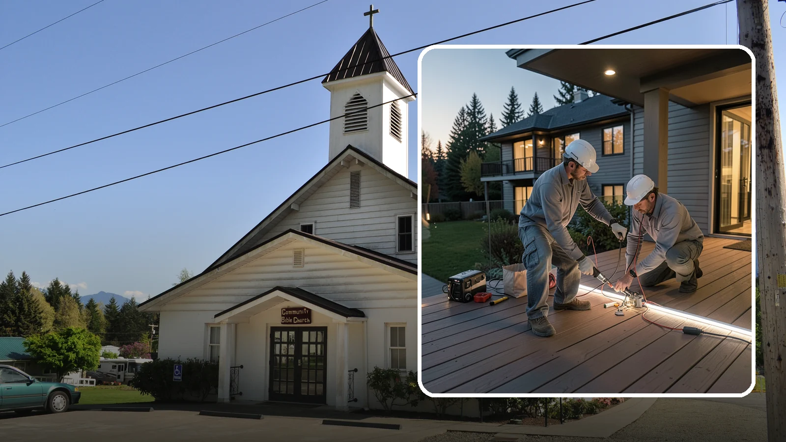 Deck Lighting Installation in Concrete, Skagit County, WA - Deck lighting installation that extends evening enjoyment and improves safety after dark.
