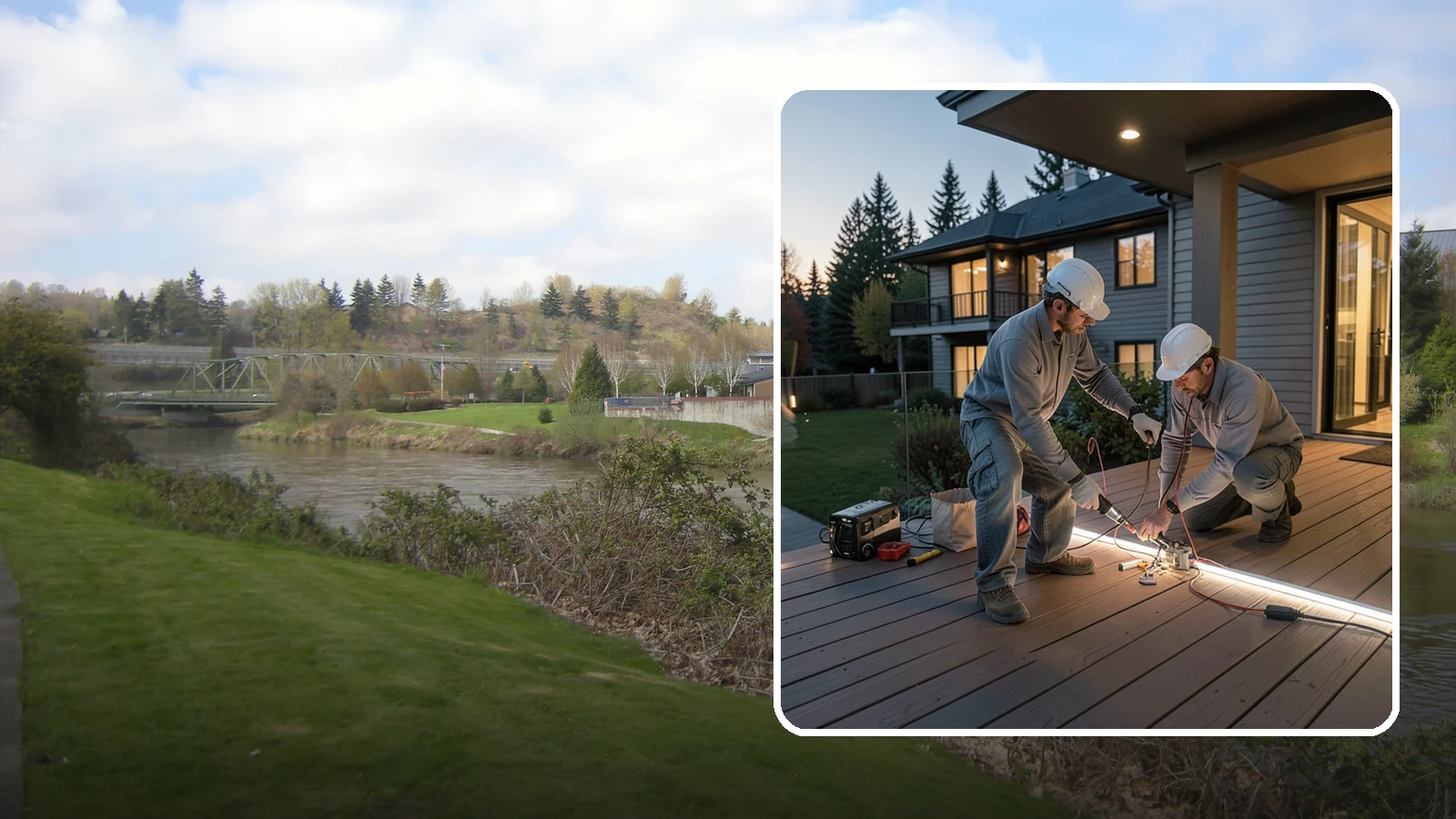Deck Lighting Installation in Tukwila, King County, WA - Deck lighting installation that extends evening enjoyment and improves safety after dark.