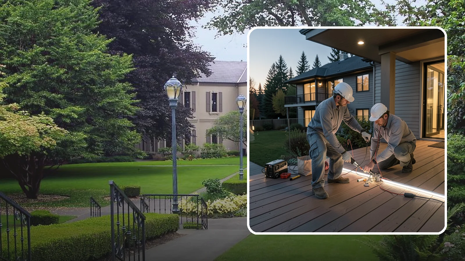 Deck Lighting Installation in Woodinville, King County, WA - Deck lighting installation that extends evening enjoyment and improves safety after dark.