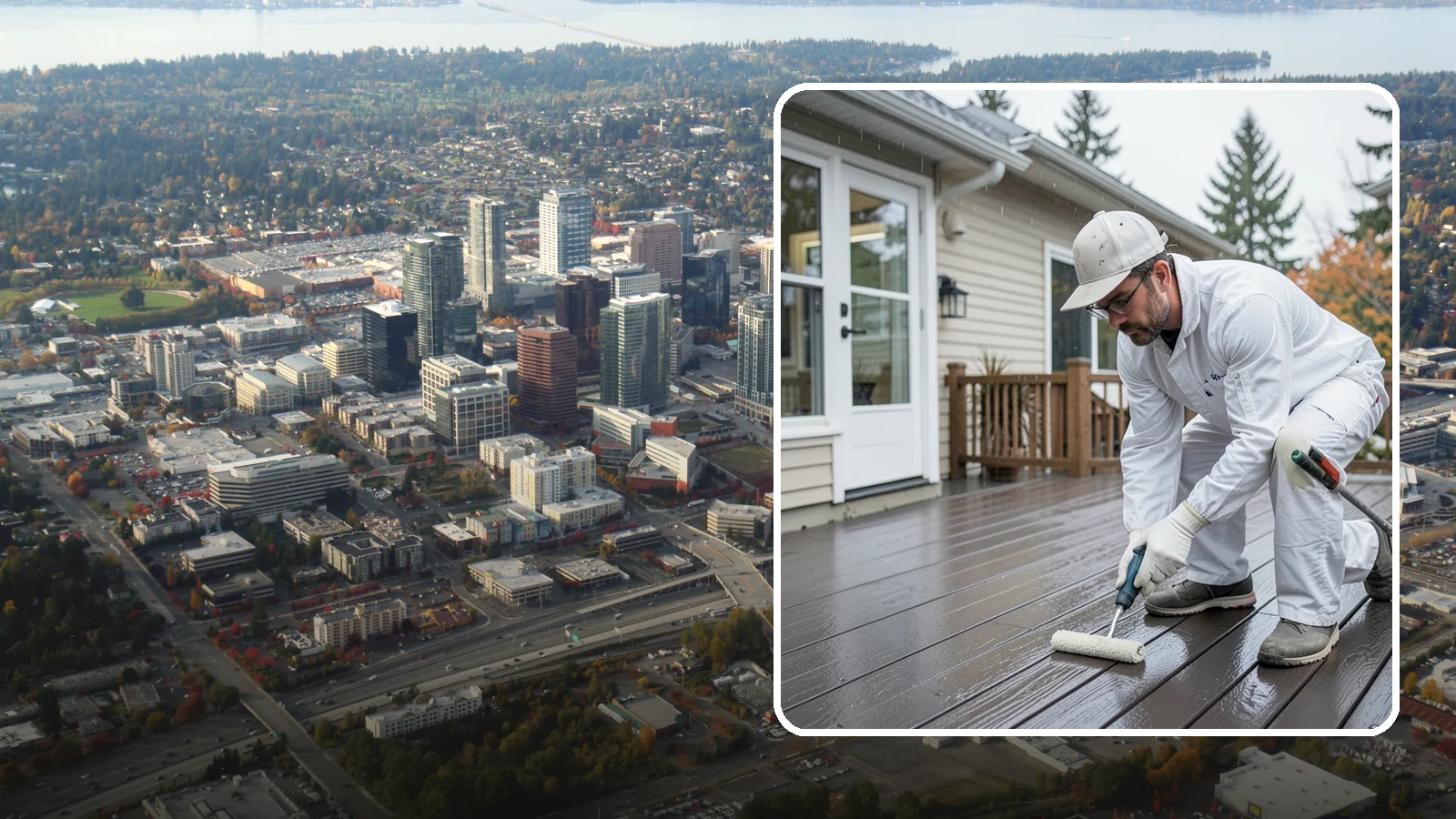 Deck Painting in Bellevue, King County, WA - Deck painting applies a solid, protective color coat that seals and renews worn deck boards.
