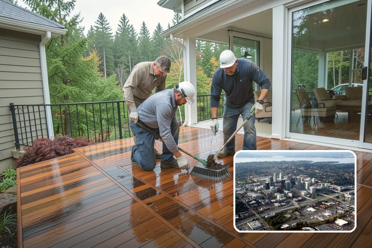 Deck Painting in Bellevue, King County, WA - Solid color that hides graying and mismatched boards