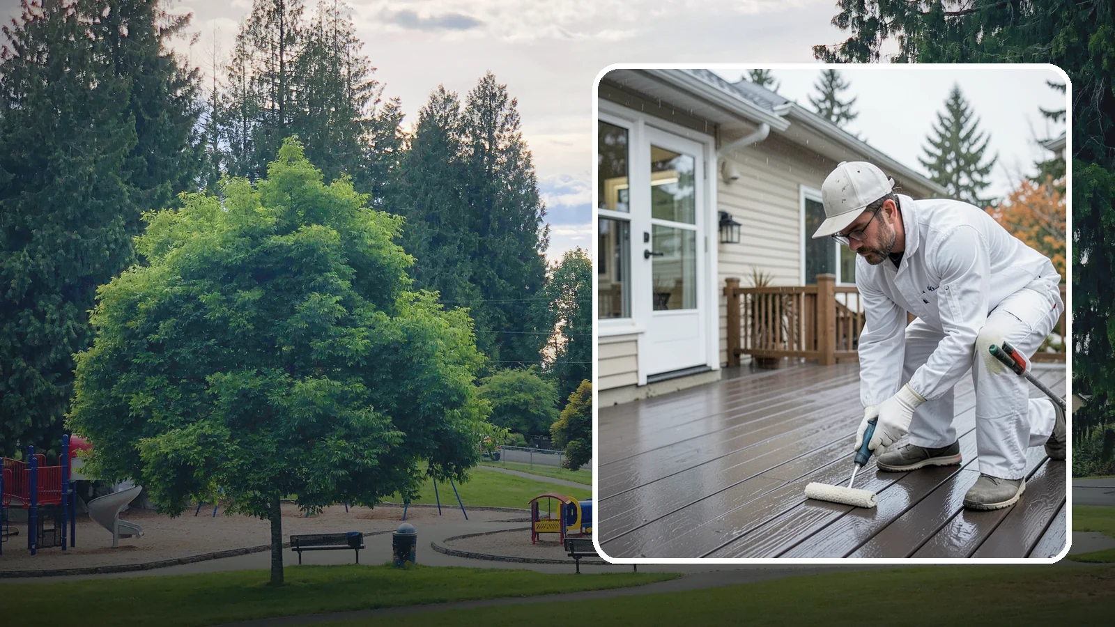 Deck Painting in Bonney Lake, Pierce County, WA - Deck painting applies a solid, protective color coat that seals and renews worn deck boards.
