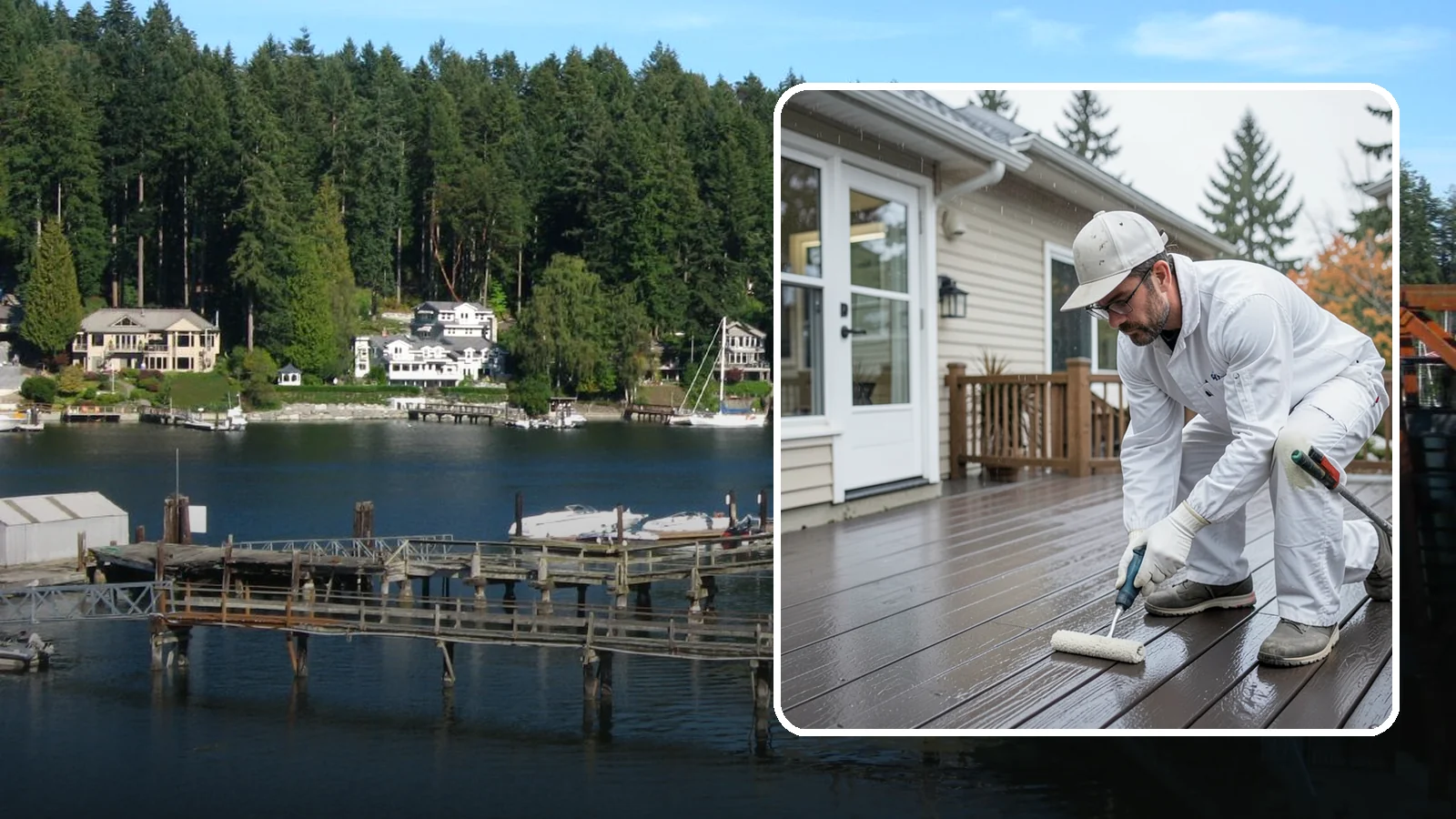 Deck Painting in Gig Harbor, Pierce County, WA - Deck painting applies a solid, protective color coat that seals and renews worn deck boards.