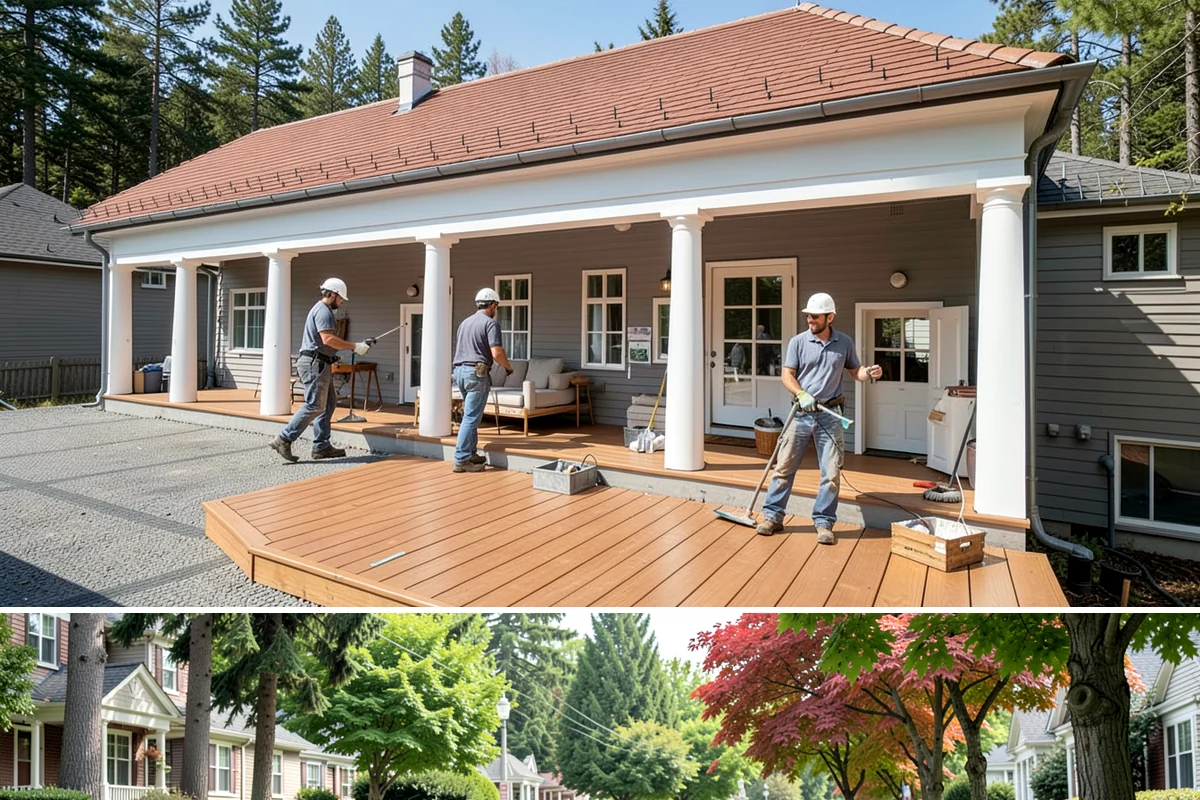 Deck Resurfacing in Beaux Arts Village, King County, WA - Resurfacing goes quickest in dry summer weather when exposed framing won't be soaked between work days.