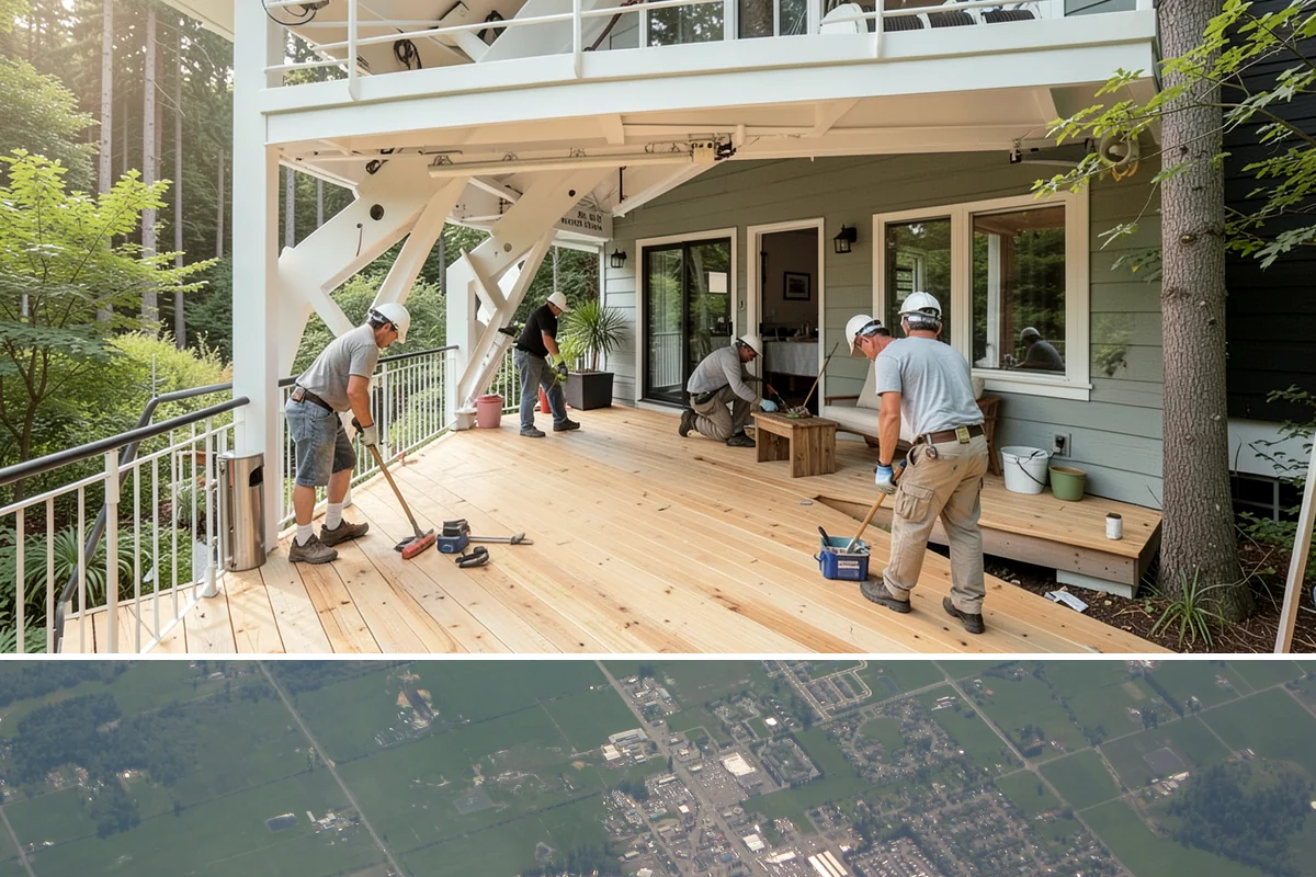 Deck Resurfacing in Enumclaw, King County, WA - Resurfacing goes quickest in dry summer weather when exposed framing won't be soaked between work days.