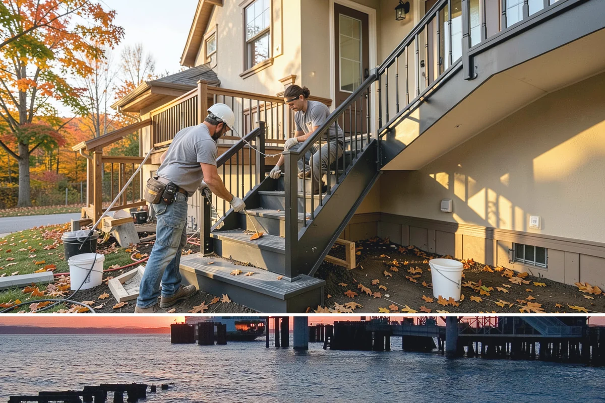 Deck Staining in Edmonds, Snohomish County, WA - Deck staining requires the dry, warm stretch of late spring through summer so the wood is dry enough to accept the stain.