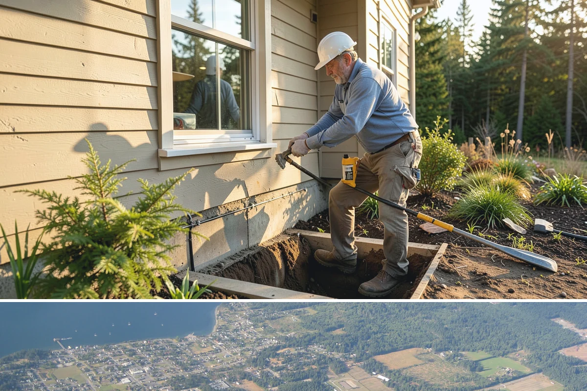 Deck Stair Construction in Coupeville, Island County, WA - Stair footings set best in drier summer soil, though we build and repair stairs throughout the year.