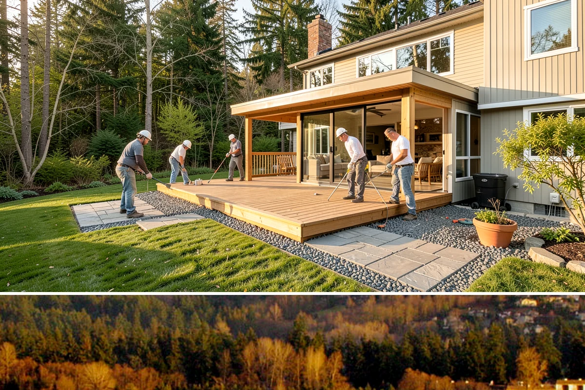 Deck Stair Construction in Kenmore, King County, WA - Stair footings set best in drier summer soil, though we build and repair stairs throughout the year.