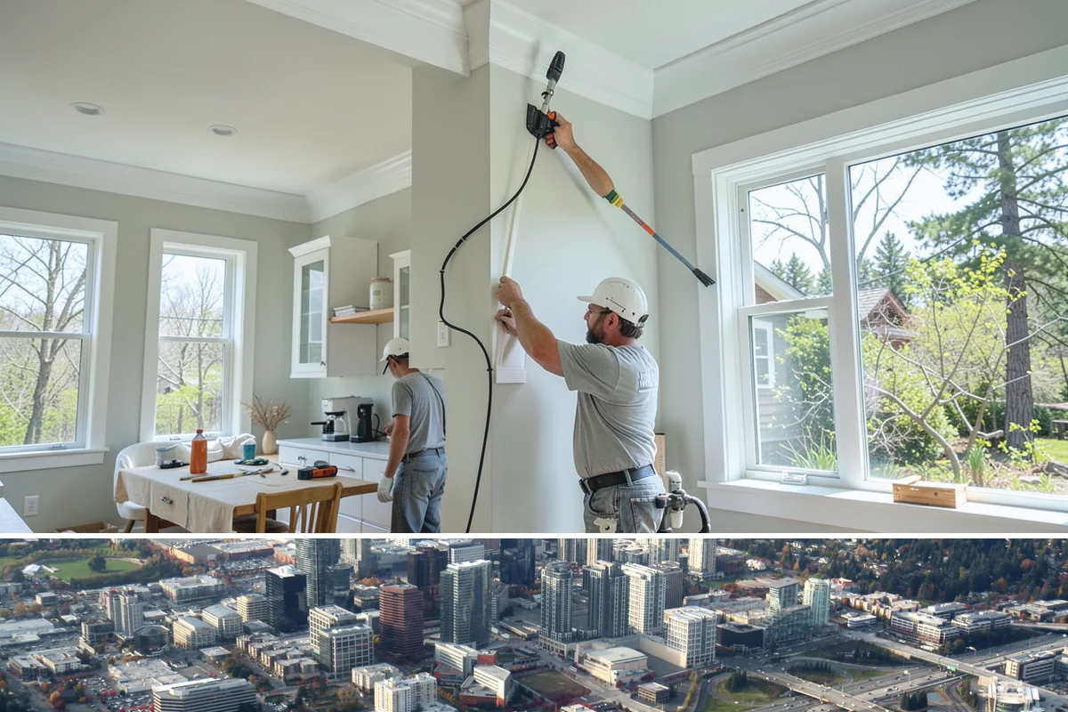 Decorative Molding Installation in Bellevue, King County, WA - Decorative molding installs indoors year-round and is a satisfying way to add character during the PNW rainy season.