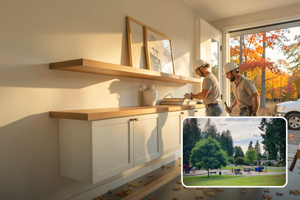 Den Remodeling in Bonney Lake, Pierce County, WA - Built-in shelving and storage for a tailored space