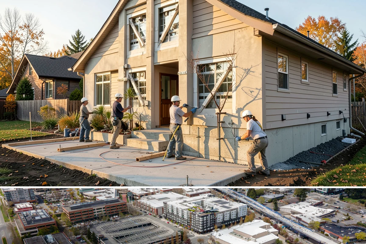 Detached ADU Construction in Redmond, King County, WA - Because a detached unit requires new foundation and exterior work, scheduling the shell during late spring through early fall...