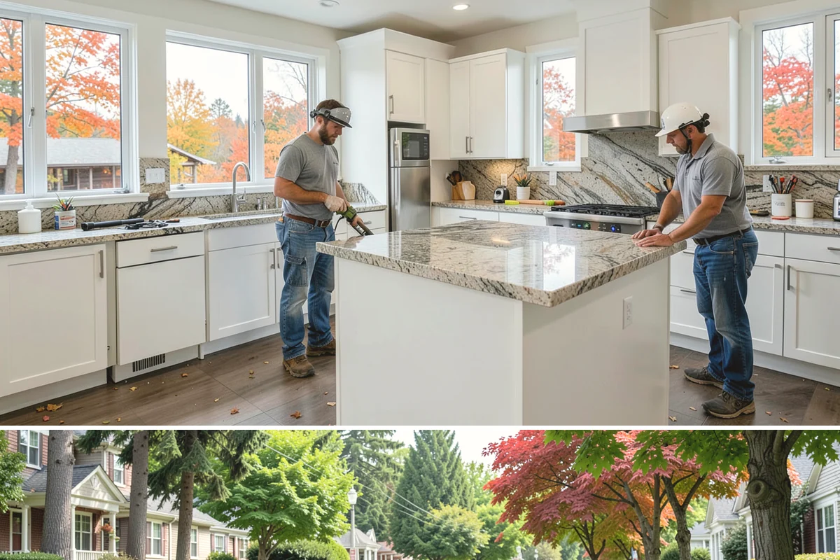 Double Front Door Installation in Beaux Arts Village, King County, WA - Drier late-spring through early-fall days are ideal for opening and sealing a wide front entry.