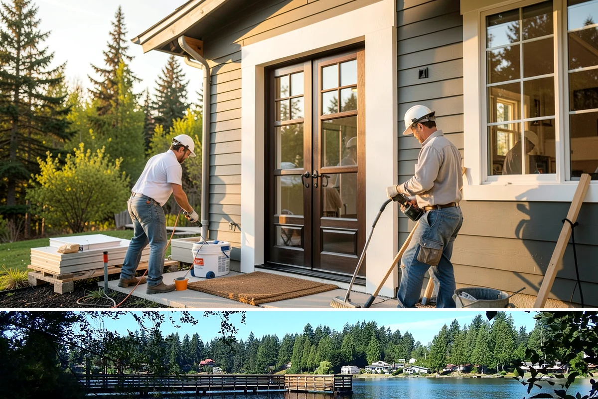 Double Front Door Installation in Federal Way, King County, WA - Drier late-spring through early-fall days are ideal for opening and sealing a wide front entry.
