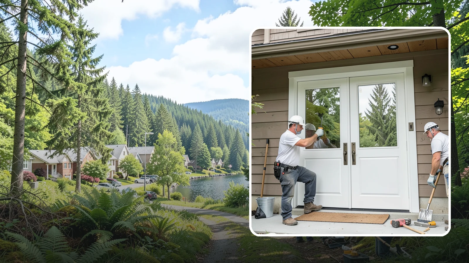Double Front Door Installation in Lake Forest Park, King County, WA - Grand double front doors that make a bold entrance and widen your home's welcome.